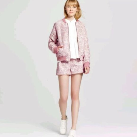 Women's Victoria Beckham Target - Blush Floral Jacquard Bomber Jacket - Sz M - Picture 2 of 4